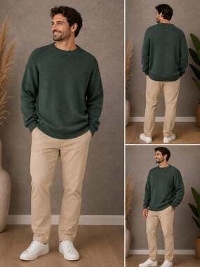 Croft & Barrow Men's Dark Green 100% Cotton Ribbed Crewneck Sweater XLT